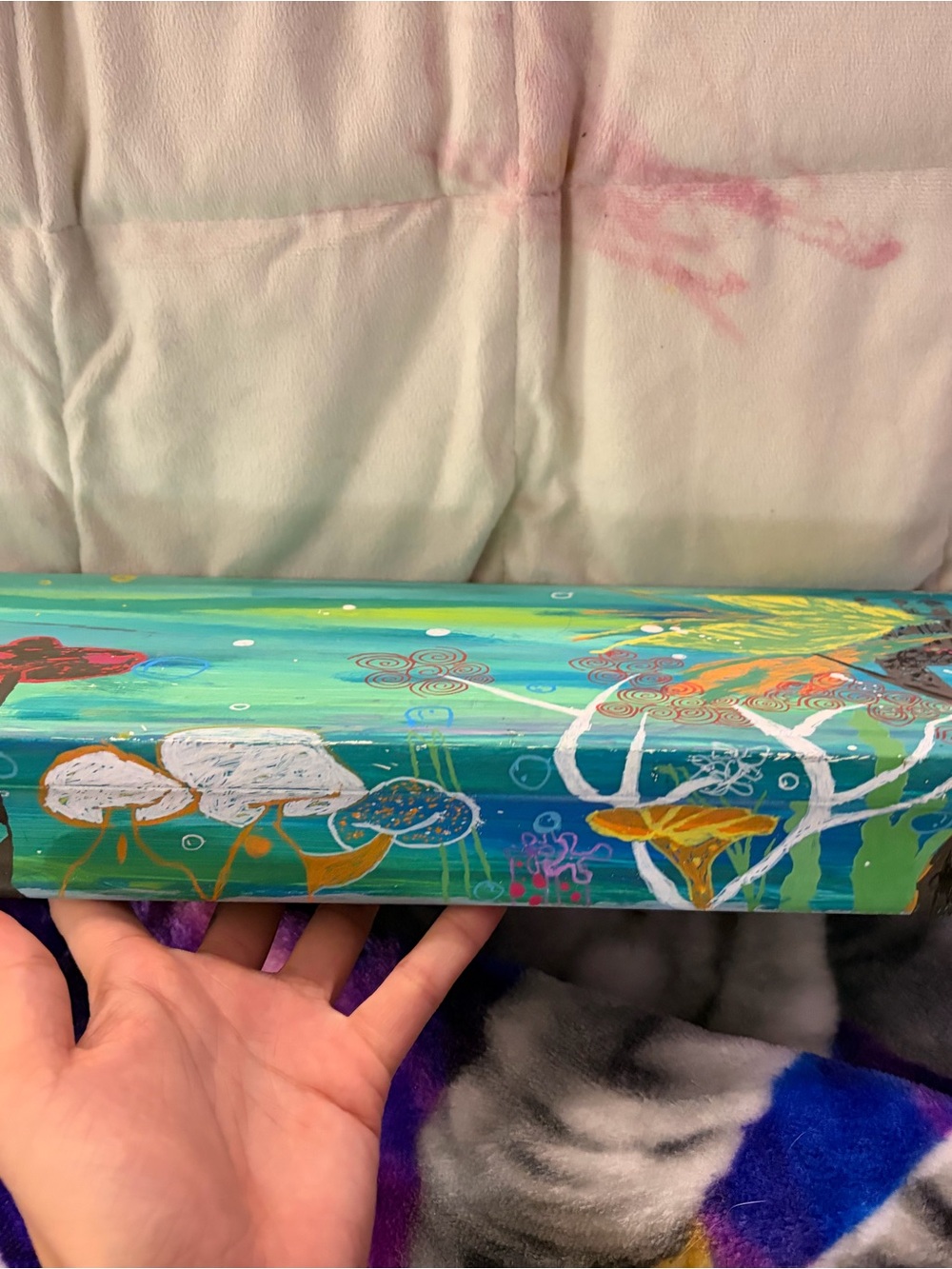 Hand-Painted Underwater Hanging Shelf - Teal Blue
